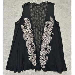 Be Vocal Black Embroidered Open Shawl Sz Medium Western Paisley Boho‎